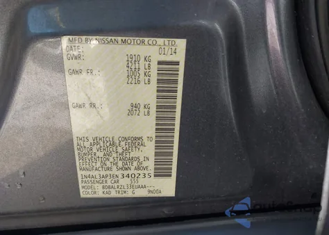 2014 Nissan Altima 2.5/2.5 S/2.5 Sl/2.5 Sv из США, поврежденный, VIN 1N4AL3AP3EN340235